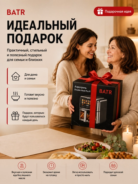 Aerogril yog‘siz pishirish uchun qovurgich 8,5 litrli elektr pech, 20 dasturli, 2100v