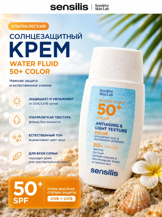 Солнцезащитный флюид для лица SPF 50+ Sensilis Water Fluid 50+ Color, 40 мл