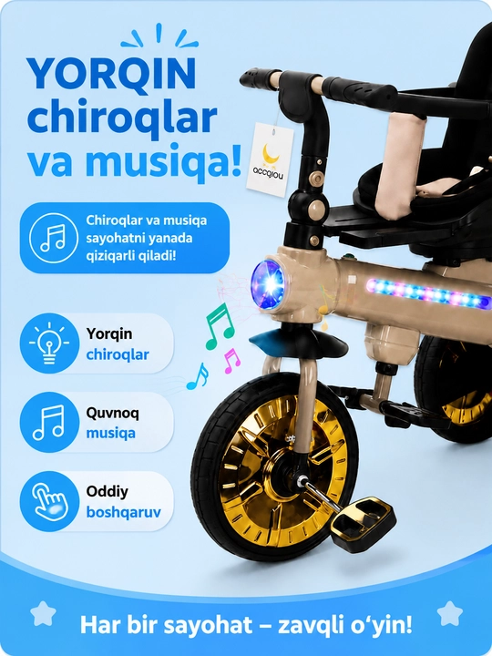 Bolalar aravachasi uch g‘ildirakli velosiped, 2 tasi 1 da, SL922, 360° buriluvchi o‘rindiq