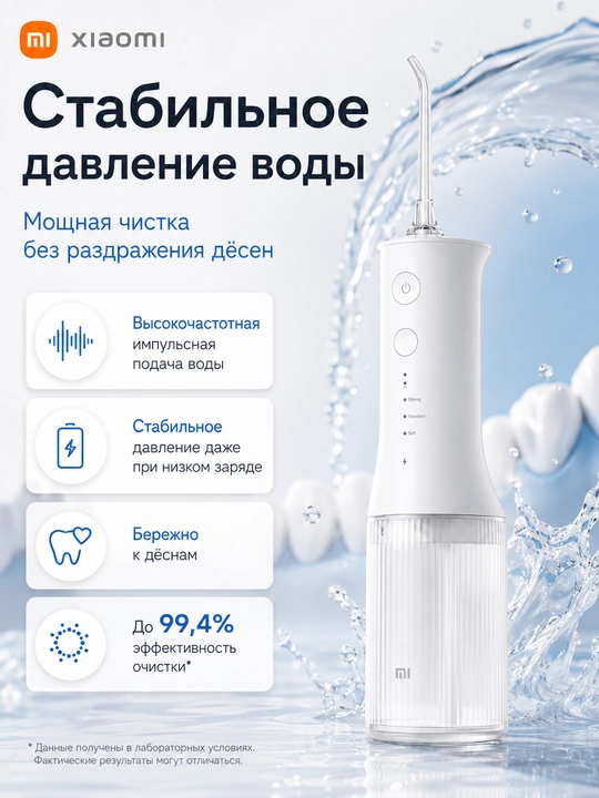 Ирригатор Xiaomi Flusher 2, для чистки зубов и брекетов, портативный, с насадками