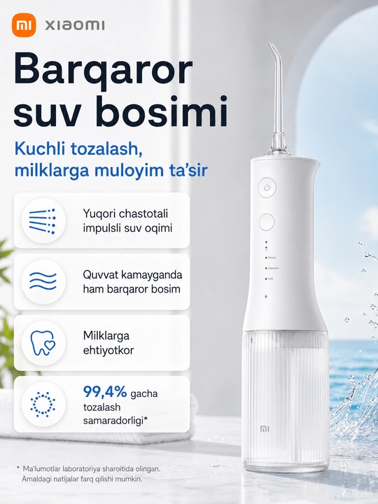 Ирригатор Xiaomi Flusher 2, для чистки зубов и брекетов, портативный, с насадками