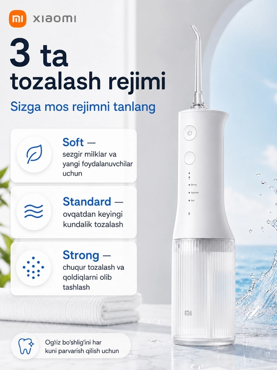 Ирригатор Xiaomi Flusher 2, для чистки зубов и брекетов, портативный, с насадками