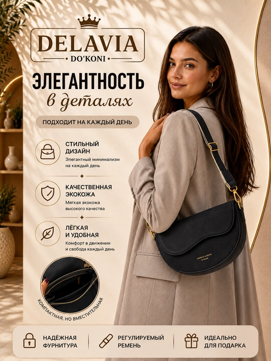 Женская сумка кросс-боди через плечо из экокожи, стильная повседневная сумочка - 