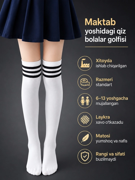 Qizlar uchun qulay va chiroyli golflar, uzun paypoqlar, getralar - 