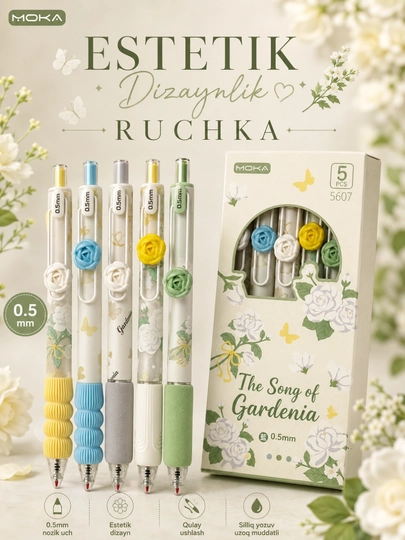 O'qish va kundalik yozish uchun yoqimli 0,5 mm gulli ruchka 5 dona - 