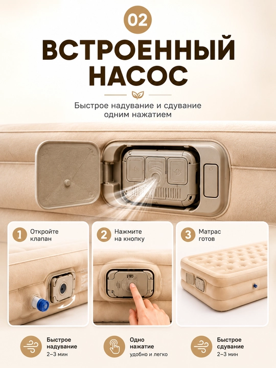 2 kishilik avtomatik havo matrasi 200×150×40 sm, elektr nasosli