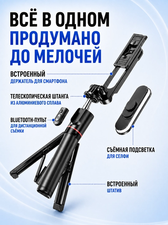 Штатив для телефона, селфи-палка 4 в 1, телескопический, Bluetooth-пульт