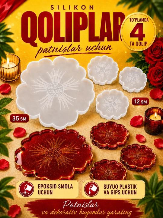 Etajerka va patnislar uchun silikon qolip, smoladan tayyorlangan meva idishlari qoliplari