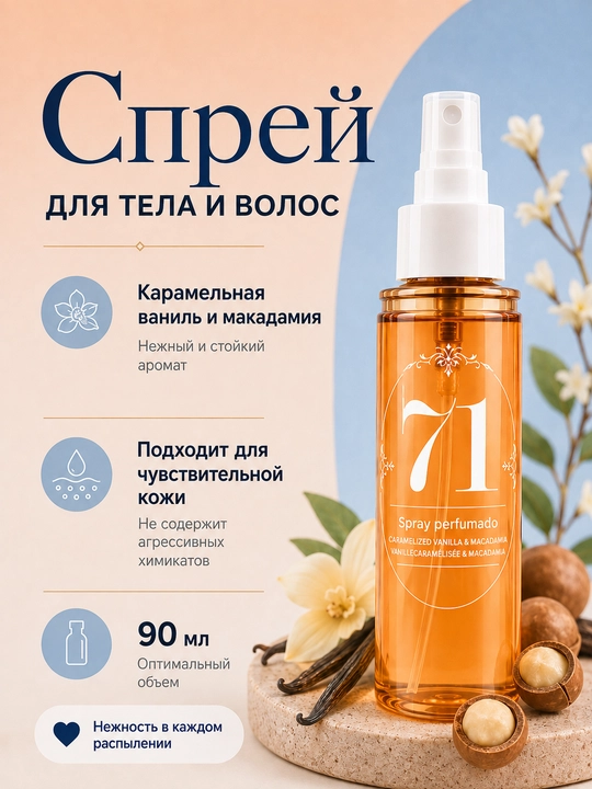 Парфюмерный спрей для тела и волос, увлажняющий мист для тела, софт спрей, 90 мл - 