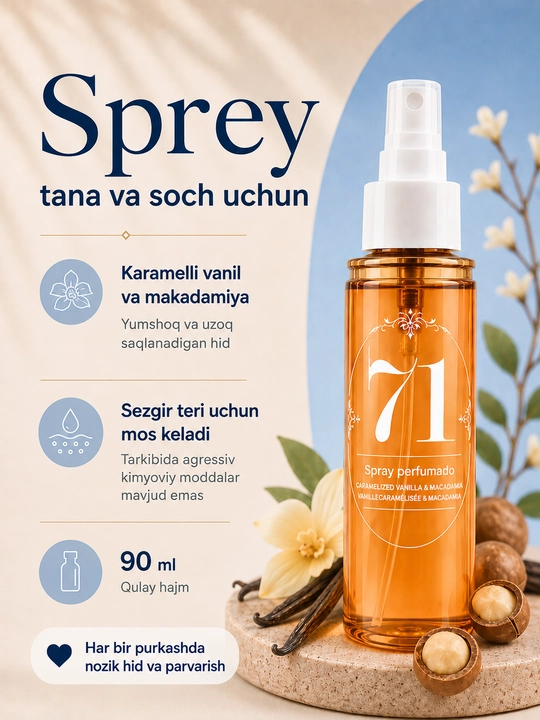 Tana va sochlar uchun parfyumeriya spreyi, tana uchun namlantiruvchi mist, yumshoq sprey, 90 ml