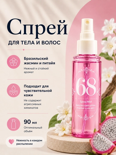 Парфюмерный спрей для тела и волос, увлажняющий мист для тела, софт спрей, 90 мл - 
