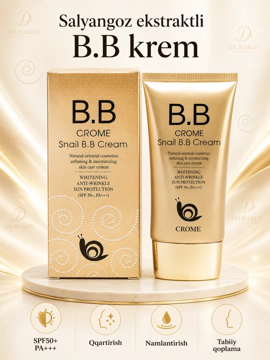 CROME SNAIL BB krem SPF50, Ko'p funksiyali oqartiruvchi tonal krem - 