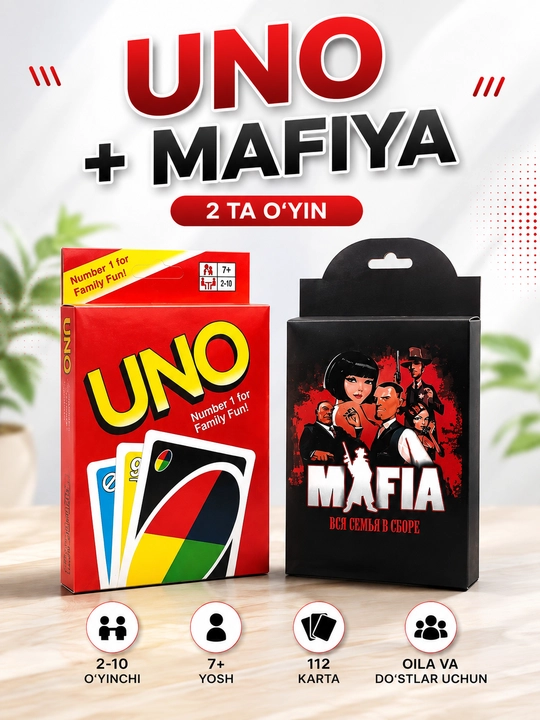 UNO + MAFIA karta o‘yinlari to‘plami - 