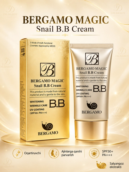 Yuz uchun tonal krem, Bergamo BB, matlashtiruvchi, namlovchi, с SPF, 50 ml - 