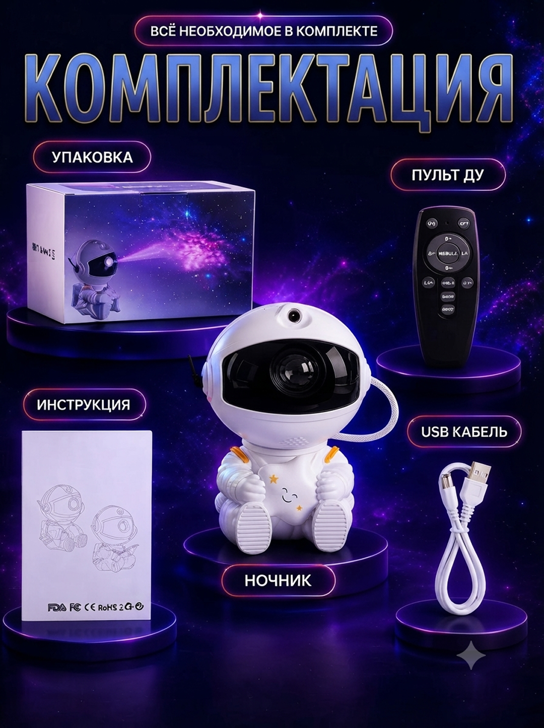 Волшебное звёздное небо – Космонавт проектор