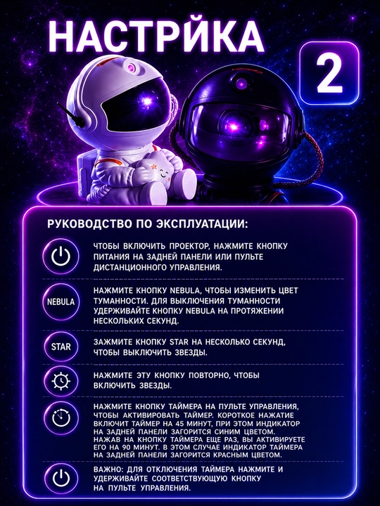 Волшебное звёздное небо – Космонавт проектор