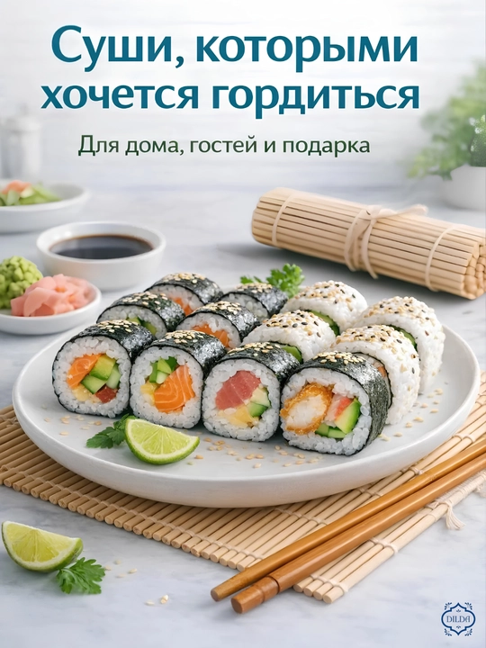 Sushi va roll tayyorlash uchun bambuk gilamcha, makisu, uramaki uchun, 24×24 sm