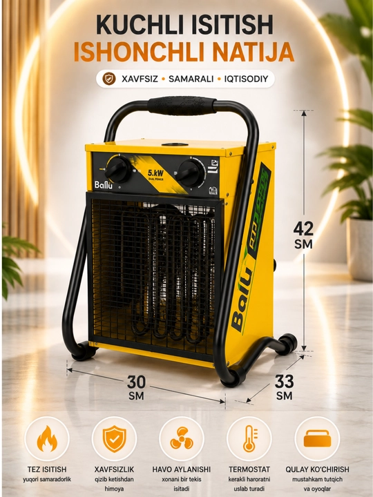 Ballu BHP-M2-30 elektr qurilish isitish pechkasi, 15–30 kVt, 300 m² gacha