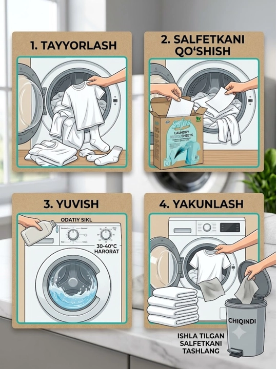 Safos-Rang Ushlovchi Kir Yuvish Salfetkalari, Oqartirish, Rangli Kiyimlar Uchun