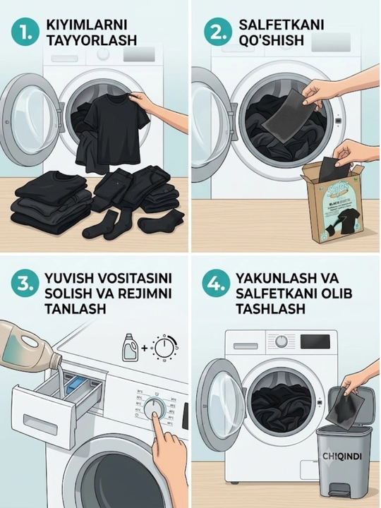 Safos-Rang Ushlovchi Kir Yuvish Salfetkalari, Oqartirish, Rangli Kiyimlar Uchun