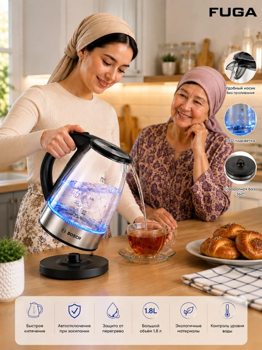 Elektr choynak 1.8l - 2.0l, 1500W - 2200W, zamonaviy dizayn va 360° aylanuvchi baza