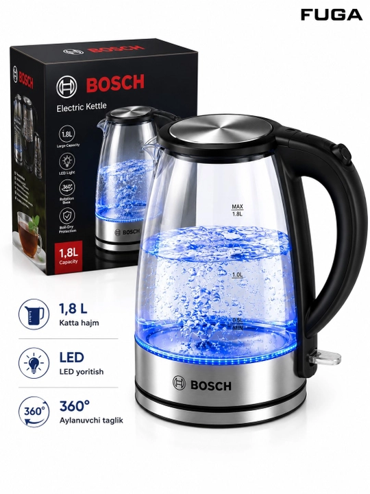 Elektr choynak 1.8l - 2.0l, 1500W - 2200W, zamonaviy dizayn va 360° aylanuvchi baza
