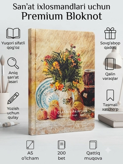 San'at ixlosmandlari uchun Van Gogh va klassik dizaynli qattiq muqovali A5 bloknot, - 