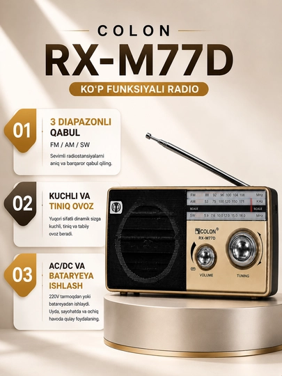 Radio GOLON RX-M77D portativ radiopriyomnik FM AM SW USB TF 