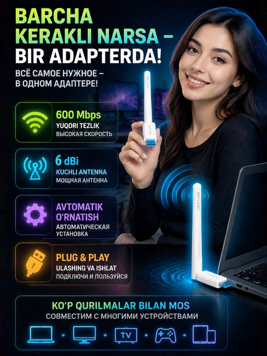 LB-LINK AC650 – 2x diapazonli adapter 650 Mbit/s