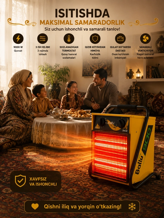 Ballu BHP-M-24 elektr qurilish isitish pechkasi, 24 kVt, 250 m² gacha