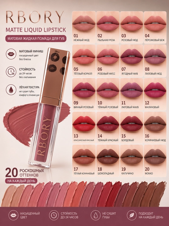 RBORY mat suyuq lab bo‘yog‘i Matte Liquid lab bo‘yog‘i - 
