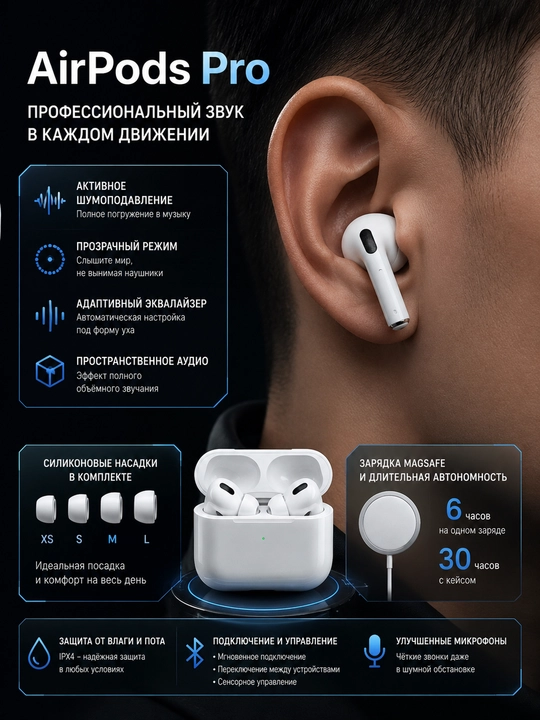 A.pods Pro2 simsiz quloqchinlari, iPhone va Android uchun
