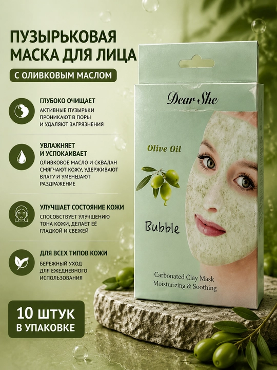 Dear She Carbonated Bubble Clay Mask Olive Oil - yuz uchun niqob - 