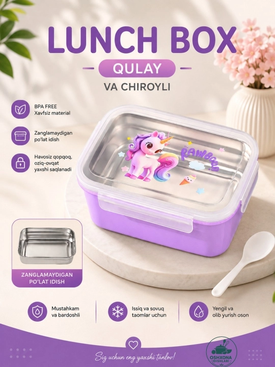 Tushlik qutisi, maktab taomlari uchun konteyner, ovqat tashish uchun konteyner, lunchbox - 