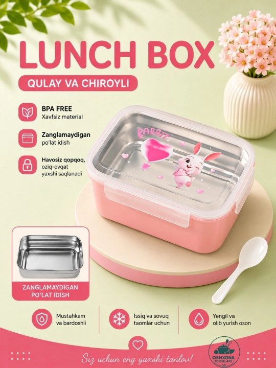 Tushlik qutisi, maktab taomlari uchun konteyner, ovqat tashish uchun konteyner, lunchbox - 