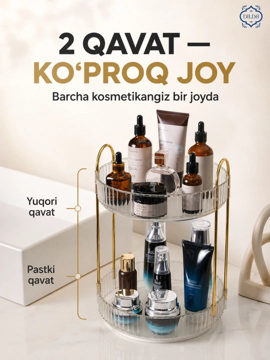 Вращающийся органайзер для косметики и хранения, 1 и 3 яруса, диаметр 23 см - 