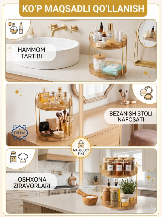 Вращающийся органайзер для косметики и хранения, 1 и 3 яруса, диаметр 23 см