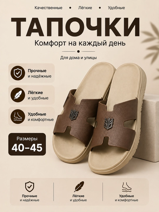 Erkaklar uchun yozgi shippak – yumshoq, yengil va qulay, 40–45 o‘lcham
