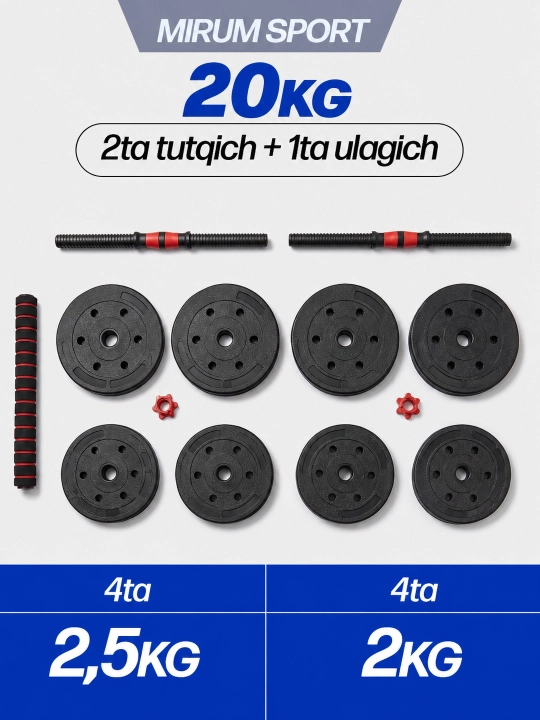 Uy uchun yig'ma sport anjomi: shtanga va gantel to'plami, 10 kg - 40 kg