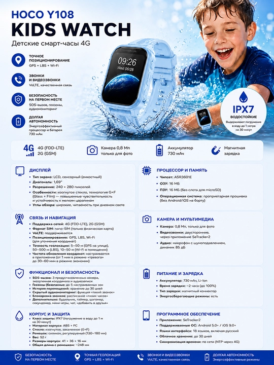 Детские смарт-часы HOCO Y106 / Y108 Kids