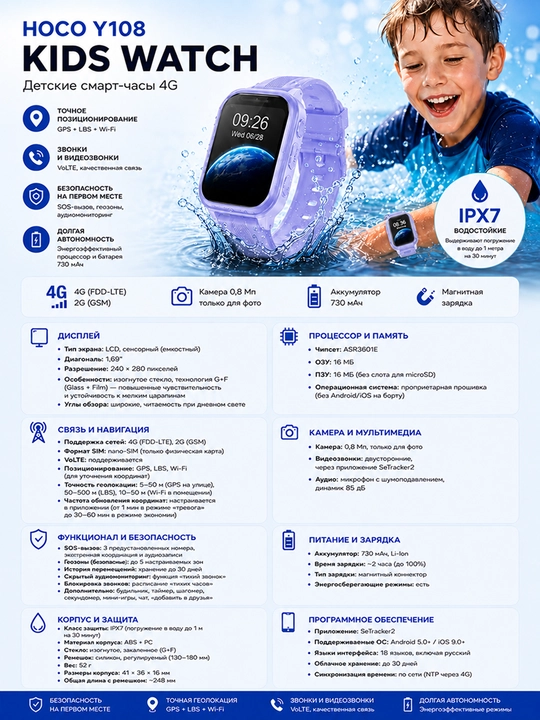 Детские смарт-часы HOCO Y106 / Y108 Kids