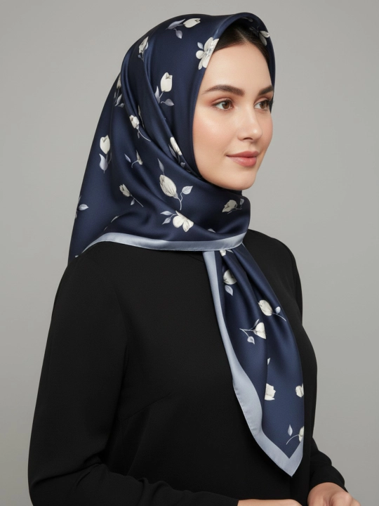 Ayollar ipak ro‘molchasi, hijob, sharf, 90 x 90 sm - 