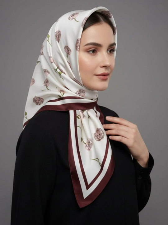 Ayollar ipak ro‘molchasi, hijob, sharf, 90 x 90 sm - 