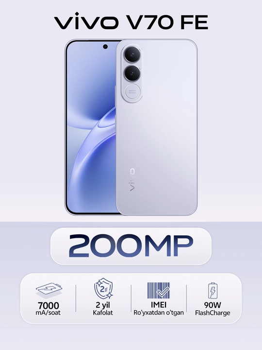Mobil telefon Vivo V70 FE + Zeblaze Beyond 2 Smartwatch, 12/256 GB, 200 MP kamera, 7000mAh