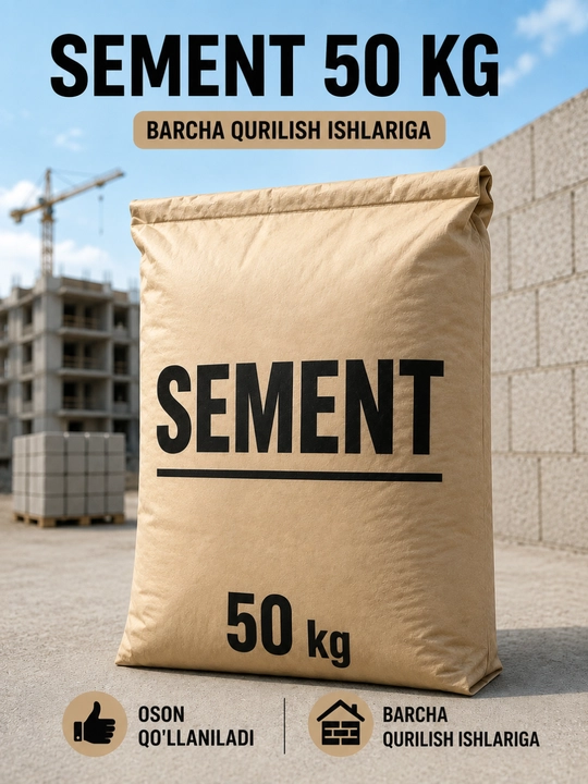 Qurilish sementi 50 kg, beton va suvoq ishlari uchun - 