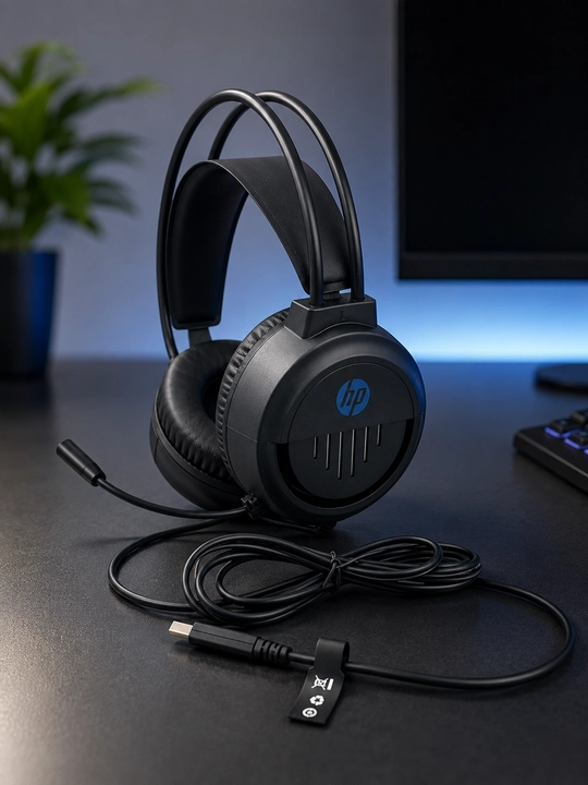 HP DHE-8001U USB mikrofonli o'yin quloqchini — Kompyuter va noutbuk uchun RGB