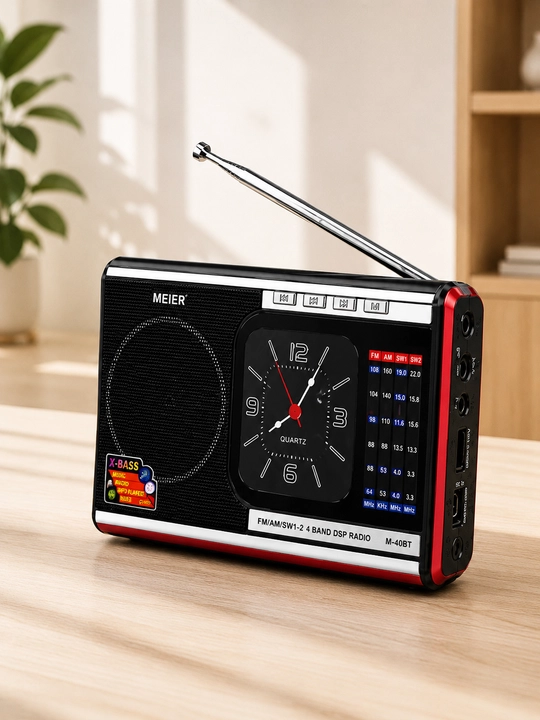 Радиоприемник MEIER M-40BT портативное радио FM AM SW USB SD TF с часами чёрный