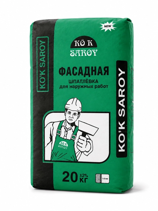 KO'K SAROY Fasad shpatlyovkasi 20 kg, tashqi devorlar uchun quruq qurilish qorishmasi