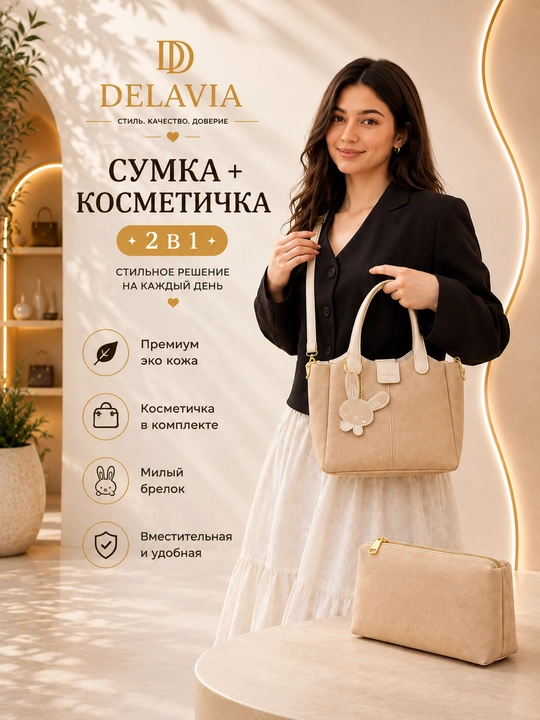 Sumka ayollar uchun, 2 tasi 1 da kosmetichka bilan, sovg'a ayollar uchun