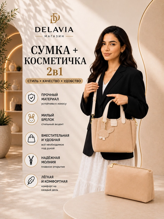 Sumka ayollar uchun, 2 tasi 1 da kosmetichka bilan, sovg'a ayollar uchun